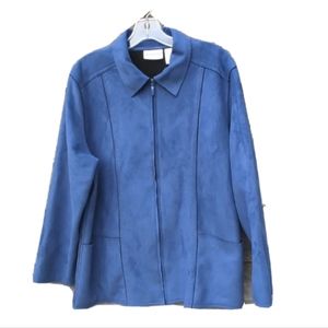 Alfred Dunner Elegant Jacket Zipper Front Blue Pockets Suede Polyester Size 14